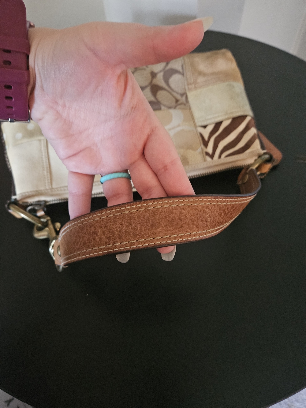 Vintage Coach Y2K Patchwork Neutral Leather Wristlet Shoulder Bag - tan - Picture 5 of 15